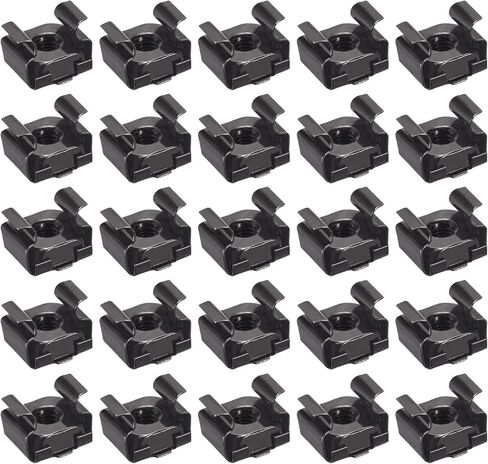 METALLIXITY Cage Nuts (M4x14mm) 25Pcs, Carbon Steel Zinc Plated Rack Mount Square Hole Hardware Cages - for Server Rack Cabinet Shelve, Black in Kuwait