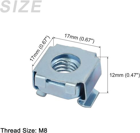 صواميل قفص METALLIXITY (M8x17mm) 15 قطعة، 65Mn رف فولاذي زنبركي مثبت بفتحة مربعة صواميل قفص - لرف خزانة رف الخادم، لون فضي in Kuwait