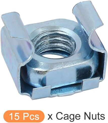 صواميل قفص METALLIXITY (M8x17mm) 15 قطعة، 65Mn رف فولاذي زنبركي مثبت بفتحة مربعة صواميل قفص - لرف خزانة رف الخادم، لون فضي in Kuwait