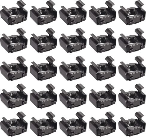 صواميل قفص METALLIXITY (M8x17mm) 25 قطعة، أقفاص الأجهزة ذات الفتحات المربعة المطلية بالزنك والفولاذ الكربوني - لرف خزانة رف الخادم، أسود in Kuwait