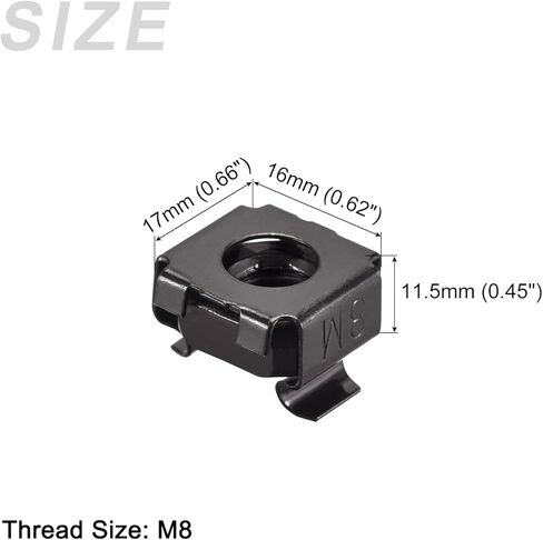 صواميل قفص METALLIXITY (M8x17mm) 25 قطعة، أقفاص الأجهزة ذات الفتحات المربعة المطلية بالزنك والفولاذ الكربوني - لرف خزانة رف الخادم، أسود in Kuwait