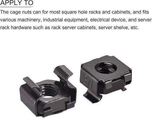 صواميل قفص METALLIXITY (M8x17mm) 25 قطعة، أقفاص الأجهزة ذات الفتحات المربعة المطلية بالزنك والفولاذ الكربوني - لرف خزانة رف الخادم، أسود in Kuwait