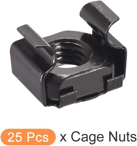 صواميل قفص METALLIXITY (M8x17mm) 25 قطعة، أقفاص الأجهزة ذات الفتحات المربعة المطلية بالزنك والفولاذ الكربوني - لرف خزانة رف الخادم، أسود in Kuwait