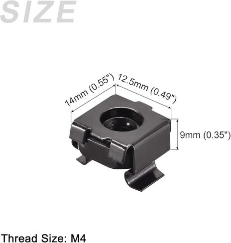 صواميل قفص METALLIXITY (M4x13mm) 50 قطعة، أقفاص الأجهزة ذات الفتحات المربعة المطلية بالزنك والفولاذ الكربوني - لرف خزانة رف الخادم، أسود in Kuwait
