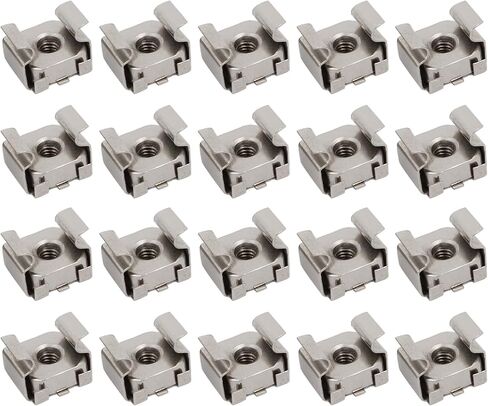 صواميل قفص METALLIXITY (M4x13mm) 20 قطعة، أقفاص الأجهزة ذات الفتحات المربعة المطلية بالنيكل من الفولاذ الكربوني - لرفوف خزانة رف الخادم، لون فضي in Kuwait