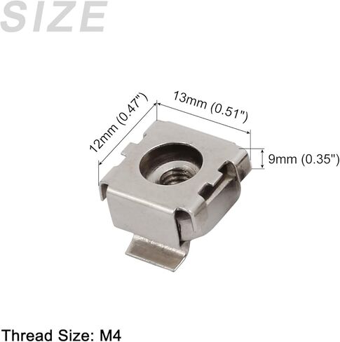 صواميل قفص METALLIXITY (M4x13mm) 20 قطعة، أقفاص الأجهزة ذات الفتحات المربعة المطلية بالنيكل من الفولاذ الكربوني - لرفوف خزانة رف الخادم، لون فضي in Kuwait