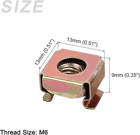 METALLIXITY Cage Nuts (M6x9mm) 13Pcs, Metal Rack Mount Square Hole Hardware Cage Nuts - for Server Rack Cabinet Shelve, Bronze Tone in Saudi Arabia