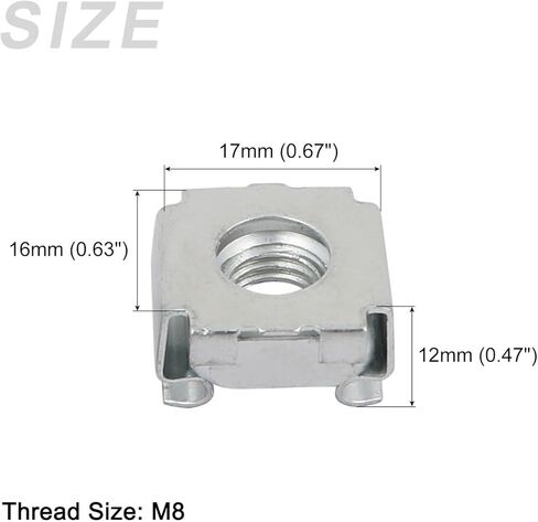 صواميل قفص METALLIXITY (M8x17mm) 15 قطعة، قفص الأجهزة ذو الفتحة المربعة المطلية بالزنك من الفولاذ الكربوني - لرف خزانة رف الخادم، لون فضي in Kuwait