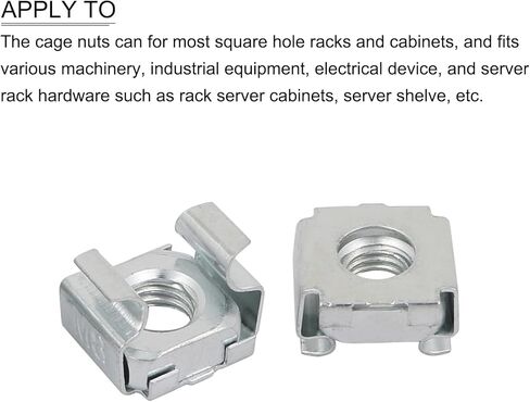 صواميل قفص METALLIXITY (M8x17mm) 15 قطعة، قفص الأجهزة ذو الفتحة المربعة المطلية بالزنك من الفولاذ الكربوني - لرف خزانة رف الخادم، لون فضي in Kuwait