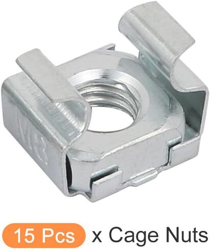 صواميل قفص METALLIXITY (M8x17mm) 15 قطعة، قفص الأجهزة ذو الفتحة المربعة المطلية بالزنك من الفولاذ الكربوني - لرف خزانة رف الخادم، لون فضي in Kuwait