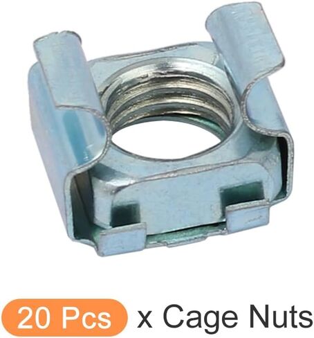 صواميل قفص METALLIXITY (M10x16.5mm) 20 قطعة، قفص الأجهزة ذو الفتحة المربعة المطلية بالزنك من الفولاذ الكربوني - لرف خزانة رف الخادم، لون فضي in Kuwait