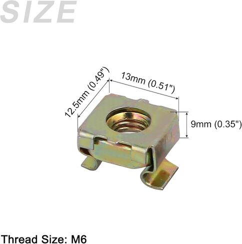 صواميل قفص معدنية (M6x13mm) 20 قطعة، أقفاص الأجهزة ذات الفتحات المربعة المطلية بالزنك من الفولاذ الكربوني - لرف خزانة رف الخادم، لون نحاسي in Kuwait