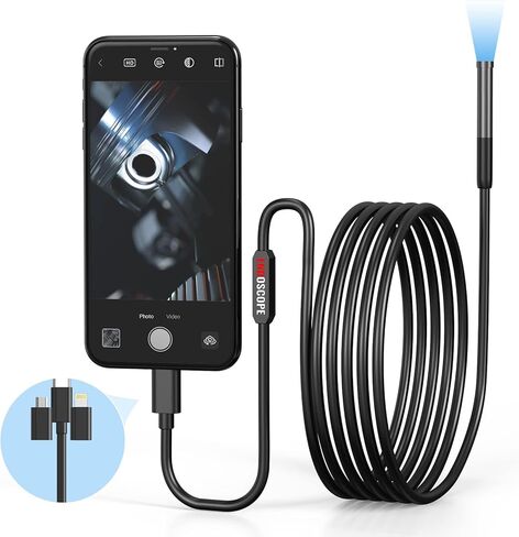 Endoscope Camera with Light,1080P HD Borescope with 6 LED Lights 9.8FT Semi-Rigid Snake Cabl,IP67 Waterproof Industrial Inspection Camera Compatible for Android,iPhone, iPad in Kuwait