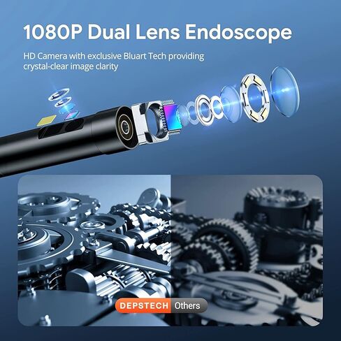 DEPSTECH عدسة مزدوجة Borescope، كاميرا فحص فيديو 0.21 بوصة، كاميرا منظار 1080P مع ضوء، كاميرا مجاري مع شاشة LCD مقاس 4.3 بوصة، 7 مصابيح LED، كابل شبه صلب بطول 16.5 قدم، بطاقة 32 جيجابايت in Kuwait