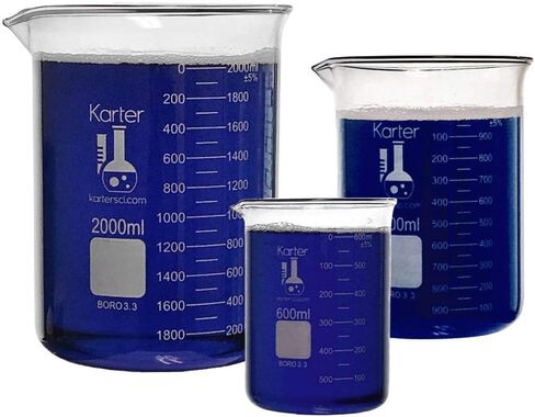 Glass Low Form Beaker Set, 3.3 Boro. Glass, Double Scale, 3 Sizes - 600, 1000, and 2000ml, Karter Scientific 233Y2 in Saudi Arabia