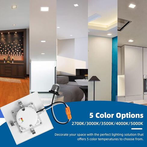 HYPER LIGHTING HL-88266 4 بوصة LED مربع النازل، زخرفة تحديثية سلسة، 5CCT قابلة للتحديد، معتمد من ETL (24) in Saudi Arabia