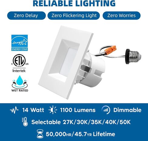 HYPER LIGHTING HL-88266 4 بوصة LED مربع النازل، زخرفة تحديثية سلسة، 5CCT قابلة للتحديد، معتمد من ETL (24) in Saudi Arabia