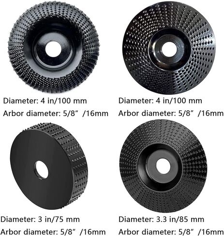 4 Pack Carbide Grinding Wheel Disc, Wood Carving Disc Set for 4" or 4 1/2" Angle Grinder with 5/8" Arbor, Angle Grinder Disc Set for Wood Cutting Shaping Polishing,(Black) in Kuwait