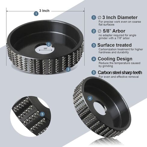 4 Pack Carbide Grinding Wheel Disc, Wood Carving Disc Set for 4" or 4 1/2" Angle Grinder with 5/8" Arbor, Angle Grinder Disc Set for Wood Cutting Shaping Polishing,(Black) in Kuwait