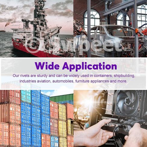 Swpeet 240 قطعة 3/16 بوصة × 3/8 بوصة / 1/2 بوصة / 5/8 بوصة/ 3/4 بوصة/ 1 بوصة مجموعة مسامير عمياء من الألومنيوم ذات شفة كبيرة، مسامير فضية من نوع البوب ​​برشام مفتوح للاستخدام الداخلي والخارجي in Kuwait