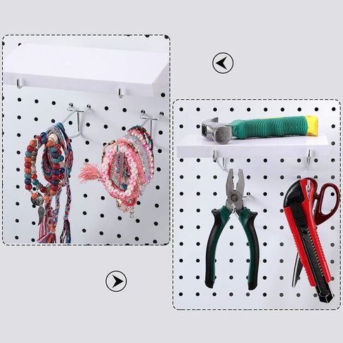 رف أدوات خطافات معدنية على شكل لوح ربط من Peghooks منظم لوحة ربط لطاولة العمل والمطبخ ومتجر الحرف اليدوية ومتجر البيع بالتجزئة والمكاتب والمطبخ، يناسب 1/8،3/16 و1/8 Pegboard (8 قطع، 6 بوصات) in Kuwait