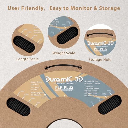 DURAMIC 3D PLA Plus Filament 1.75 مم أبيض 1 كجم، 1.75 PLA Pro 3D خيوط الطابعة 8 مرات قوة، 1 كجم من الورق المقوى بكرة طباعة ثلاثية الأبعاد دقة الأبعاد 99% +/- 0.03 مم in Kuwait
