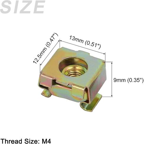 صواميل قفص معدنية (M4x13mm) 20 قطعة، أقفاص الأجهزة ذات الفتحات المربعة المطلية بالزنك من الفولاذ الكربوني - لرف خزانة رف الخادم، لون نحاسي in Saudi Arabia