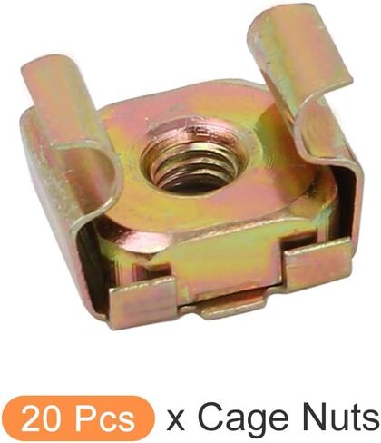 صواميل قفص معدنية (M4x13mm) 20 قطعة، أقفاص الأجهزة ذات الفتحات المربعة المطلية بالزنك من الفولاذ الكربوني - لرف خزانة رف الخادم، لون نحاسي in Saudi Arabia