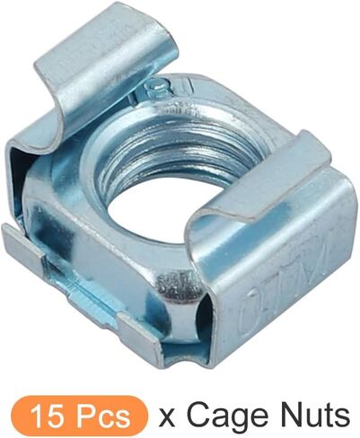 صواميل قفص METALLIXITY (M10x17mm) 15 قطعة، 65Mn حامل فولاذي زنبركي مثبت بفتحة مربعة صواميل قفص - لرف خزانة رف الخادم، لون فضي in Saudi Arabia