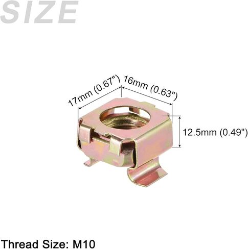 صواميل قفص METALLIXITY (M10x17mm) 10 قطع، أقفاص الأجهزة ذات الفتحات المربعة المطلية بالزنك من الفولاذ الكربوني - لرف خزانة رف الخادم، لون نحاسي in Saudi Arabia