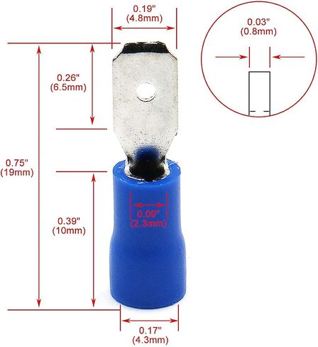 Baomain Blue Male Insulated Spade Wire Connector Electrical Crimp Terminal 16-14 AWG 4.8 x 0.5mm Pack of 100 in Saudi Arabia