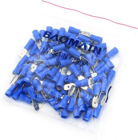 Baomain Blue Male Insulated Spade Wire Connector Electrical Crimp Terminal 16-14 AWG 4.8 x 0.5mm Pack of 100 in Saudi Arabia