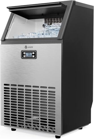 Vremi Commercial Grade Ice Maker - Produces 99 Pounds of Ice in 24 Hrs with 29 Pounds Storage Bin - Stainless Steel, Freestanding Automatic Clear Cube Ice Making Machine Perfect for Home or Business in Kuwait