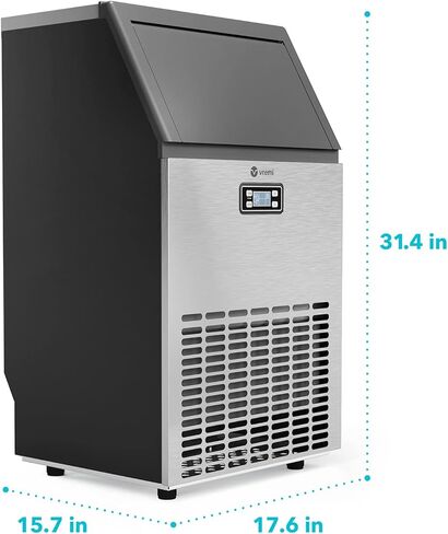 Vremi Commercial Grade Ice Maker - Produces 99 Pounds of Ice in 24 Hrs with 29 Pounds Storage Bin - Stainless Steel, Freestanding Automatic Clear Cube Ice Making Machine Perfect for Home or Business in Kuwait