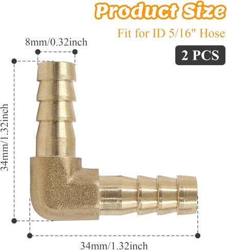 5Pcs 1/4 Inch Brass Hose Barb Elbow 90 Degree L Right Angle Elbow 6mm Hose ID Barb Reducer Union Water/Fuel/Air in Kuwait