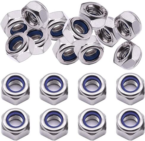 MUSIBO Lock Nuts M12 x 1.75mm (20Pcs) Metric Hex Locknut, 304 18-8 Stainless Steel Nuts with Nylon Insert, Bright Finish, for Industrial and Construction Fasteners in Kuwait