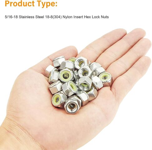 Powlankou 60 Pieces 5/16"-18 Nylon Insert Hex Lock Nuts, 304 Stainless Steel in Saudi Arabia
