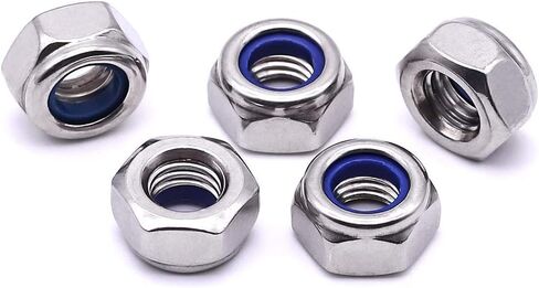 M6-1.0 (100 pcs) Nylon Insert Hex Lock Nuts 304 Stainless Steel 18-8 Locknut, Bright Finish, DIN985 in Kuwait