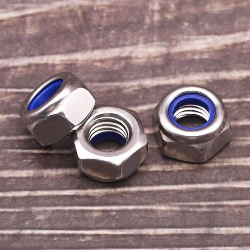 M6-1.0 (100 pcs) Nylon Insert Hex Lock Nuts 304 Stainless Steel 18-8 Locknut, Bright Finish, DIN985 in Kuwait
