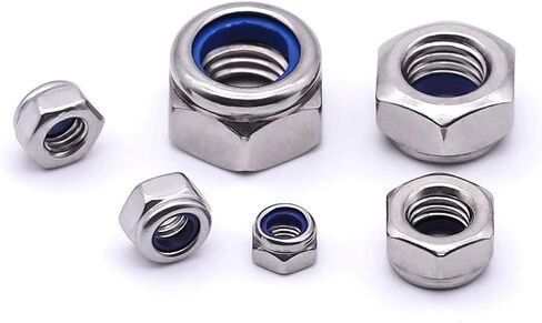 M6-1.0 (100 pcs) Nylon Insert Hex Lock Nuts 304 Stainless Steel 18-8 Locknut, Bright Finish, DIN985 in Kuwait