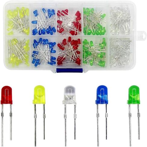AIMPGSTL 100 قطعة 5 ألوان 5 مم LED ديود أضواء مجموعة متنوعة حزمة مصابيح إضاءة ساطعة ومكونات إلكترونية 5 مم صمامات ثنائية باعثة للضوء أجزاء صندوق عدة in Kuwait