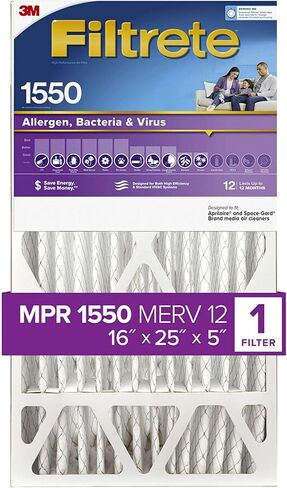 Filtrete 16x25x5, AC Furnace Air Filter, MPR 1550 DP, Healthy Living Ultra Allergen Deep Pleat, 1-Pack (actual dimensions 15.75 x 24.13 x 4.88) in Kuwait