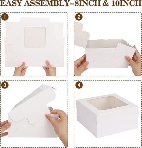 20 قطعة من علب الكيك مع نافذة من موريتو، علب مخبوزات بيضاء 20 قطعة من ألواح الكيك، 3 مقاسات 12x12x6، 10x10x5 و8x8x4 بوصة، علب حلوى الفطيرة القوية والكب كيك والدونات والمعجنات in Kuwait