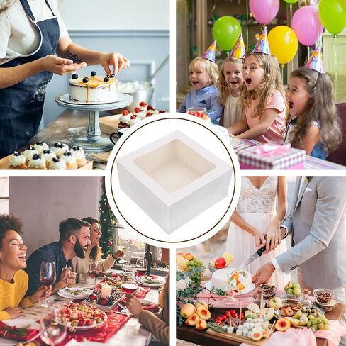 20 قطعة من علب الكيك مع نافذة من موريتو، علب مخبوزات بيضاء 20 قطعة من ألواح الكيك، 3 مقاسات 12x12x6، 10x10x5 و8x8x4 بوصة، علب حلوى الفطيرة القوية والكب كيك والدونات والمعجنات in Kuwait