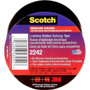3M Linerless Electrical Rubber Tape 2242, 1-1/2 in x 15 ft, 1 in core, Black, General Purpose Self-Fusing Insulating Tape, 1 Roll