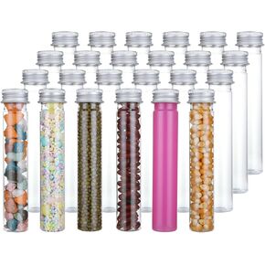 WOPPLXY 50 Pcs 65 ml Clear Flat Plastic Test Tubes with Screw Caps, Plastic Candy Tubes with Screw Caps, Bath Salts Test Tubes, Gumball Tubes for Candy,Bath Salts,Spices,Beads Display and Party Decor in Saudi Arabia