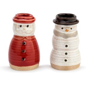 Demdaco Distressed Red Santa White Snowman 2.5 x 1.5 Stoneware Decorative Toothpick Holder Set 2 in Kuwait