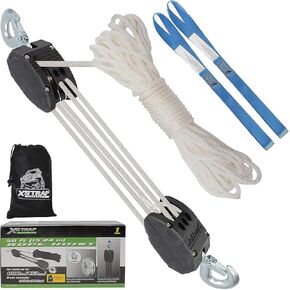 XSTRAP Rope Hoist 50 Feet Block and Tackle Pulley System for Lifting Heavy Objects, 2000 LBS Breaking Strength with 2PK Soft Loops (Black)