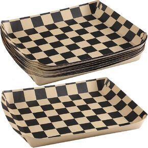 30 قطعة من صواني الطعام الورقية المربعة، صواني من الورق المقوى للاستعمال مرة واحدة، قوارب الطعام الورقية، لوازم حفلات أعياد الميلاد وأعياد الميلاد، صواني بيضاء وسوداء لصواني الفشار هوت دوج، 9.8 × 7.5 × 1.2 بوصة in Kuwait