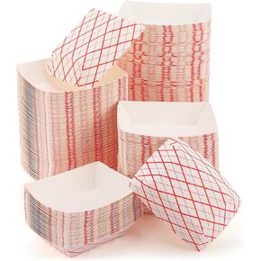 علبة طعام ورقية من دانات 500 عبوة سعة 1/4 رطل، صينية طعام للاستعمال مرة واحدة، صينية ورق مربعة باللون الأحمر والأبيض، حاوية طعام من الورق المقوى المقاوم للدهون للتخييم وحفلات الكرنفال، تحمل التوابل والوجبات الخفيفة الساخنة والباردة in Kuwait
